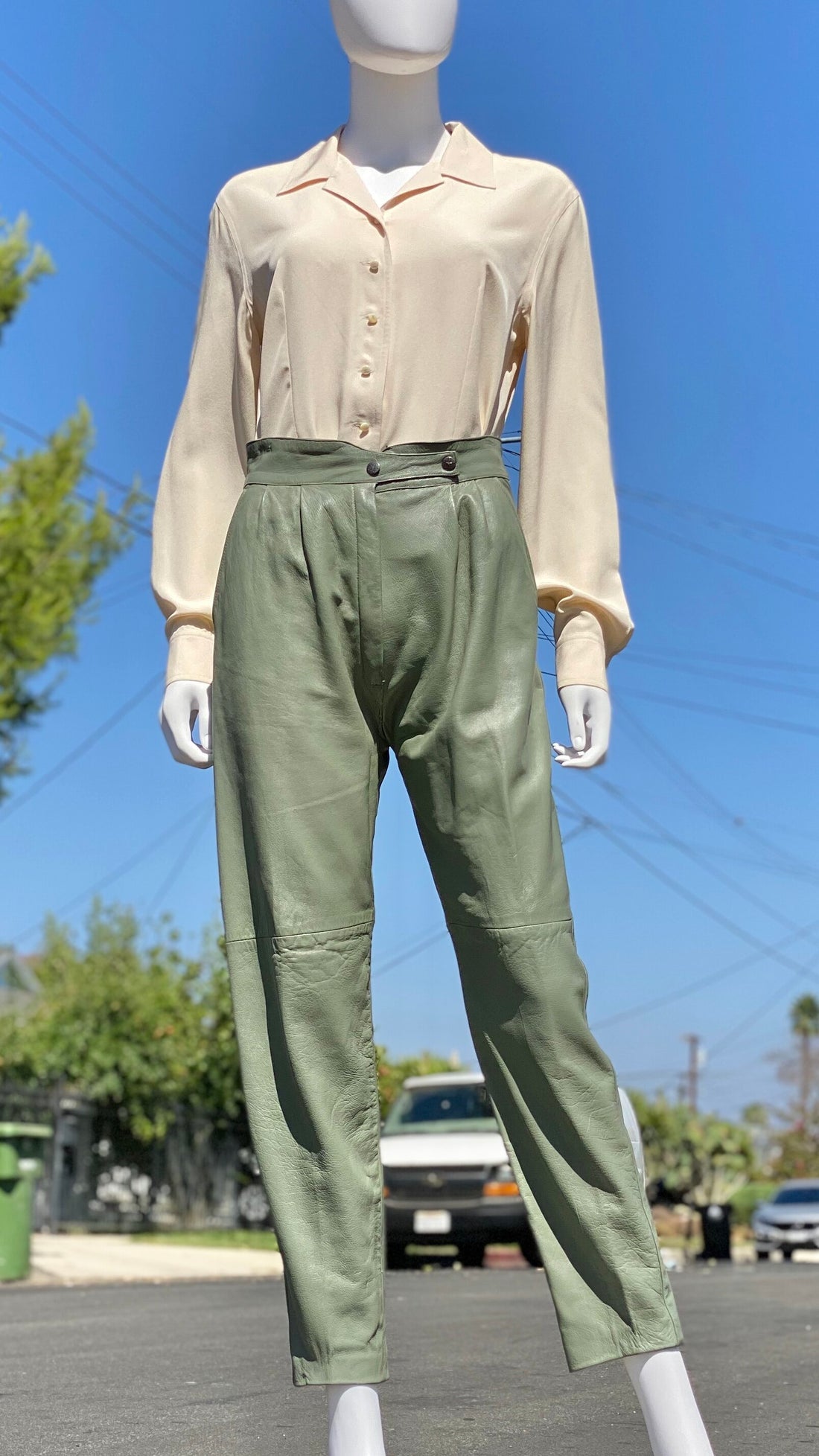 80s Sage Green Leather Pants