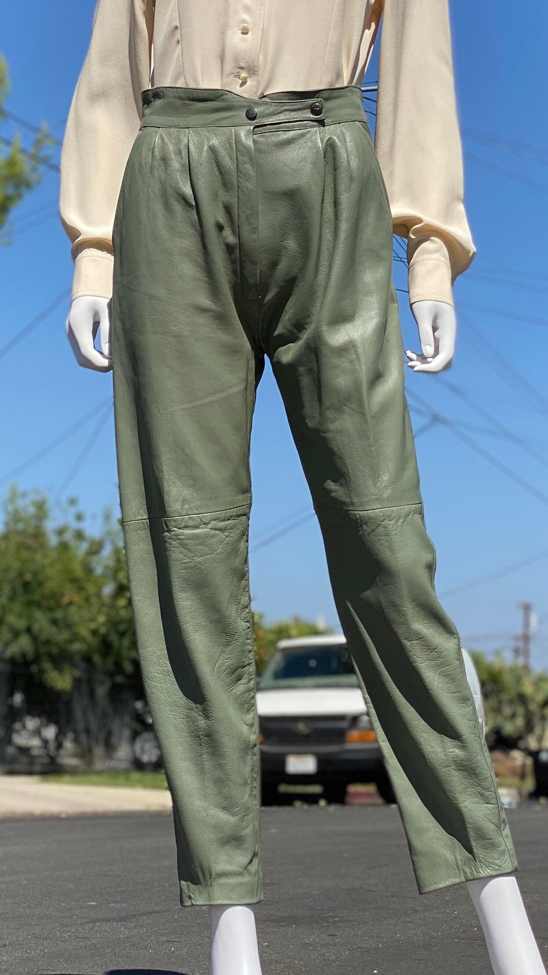 80s Sage Green Leather Pants