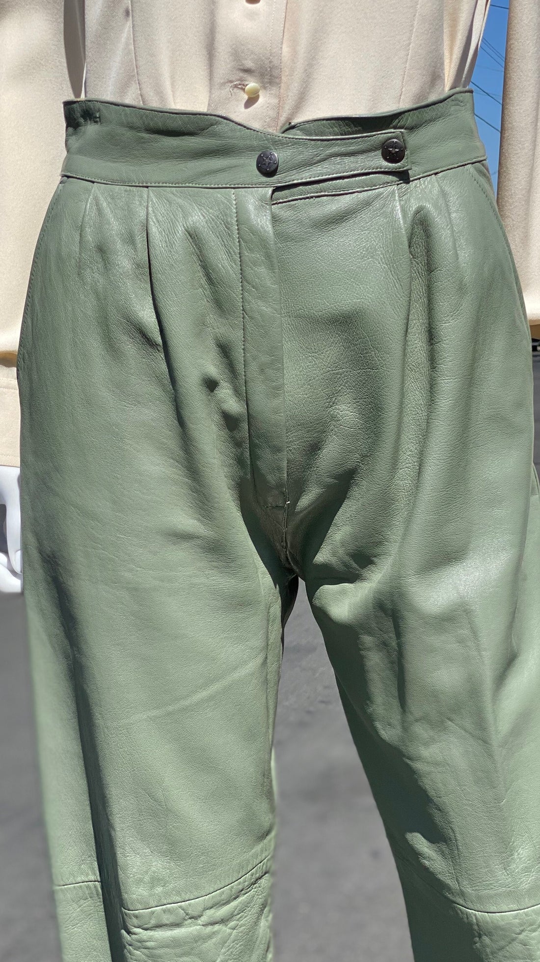 80s Sage Green Leather Pants