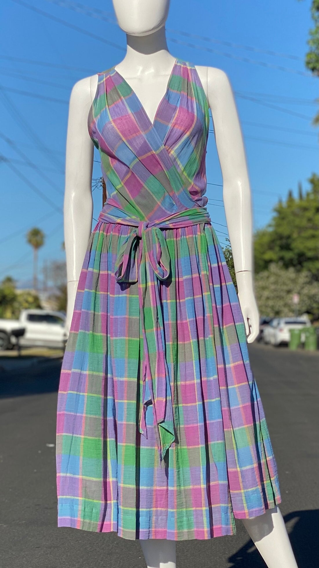 80s Plaid Wrap Dress