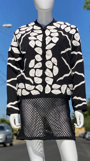 Black Jacket with Leather Floral Design