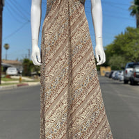 70s Brown Floral Strappy Maxi
