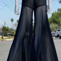 60s Black Silk Micro Pleated Pants